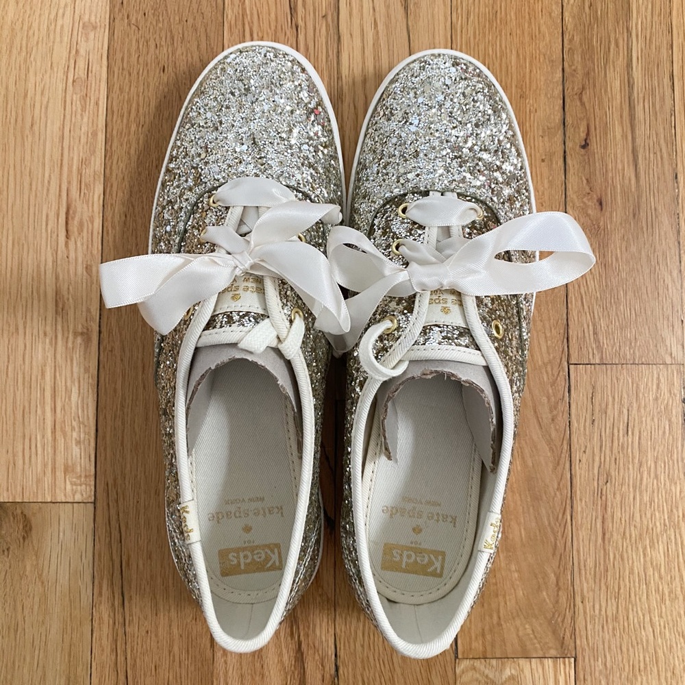 NWT Keds x Kate Spade Champion Glitter Sneakers | Color: Platinum Gold